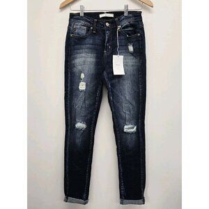 NEW Kancan Jeans Womens Sz 27 Cuffed Mid Rise Skinny Stretch Blue KC7105D NWT